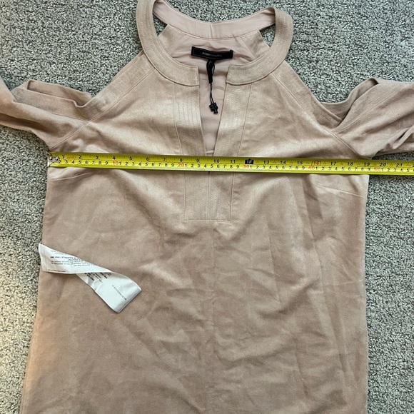 NWT BCBG Maxazaria PINK SUEDE Short Dress with Cold Shoulder Peach medium m - Picture 8 of 8